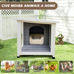 Outdoor Gray Cat House With Waterproof Roof, Ventilated Windows, And Sturdy Metal Support -Spacious & Stylish Pet Shelter For Cats