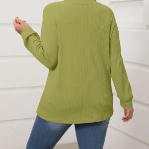 Buttoned Long-sleeve Solid-color V-neck Casual Chic